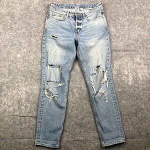 H&M &Denim Boyfriend Jeans Women's Size 26 Blue Distressed Baggy Loose